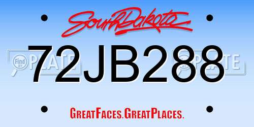 72JB288 South Dakota License Plate