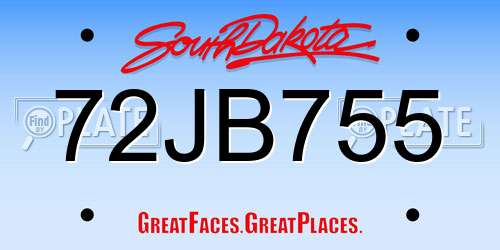 72JB755 South Dakota License Plate