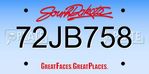 72JB758 South Dakota License Plate