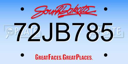 72JB785 South Dakota License Plate