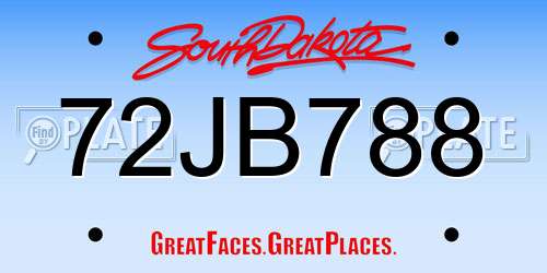 72JB788 South Dakota License Plate