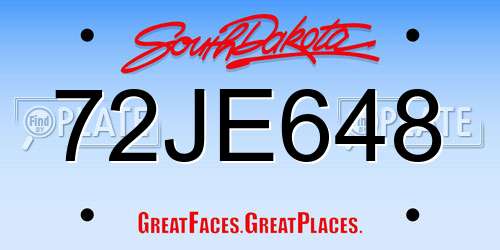 72JE648 South Dakota License Plate