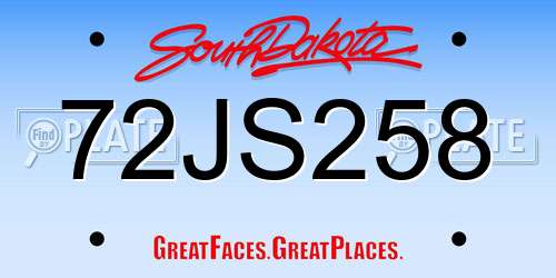 72JS258 South Dakota License Plate
