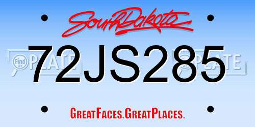 72JS285 South Dakota License Plate