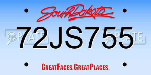 72JS755 South Dakota License Plate