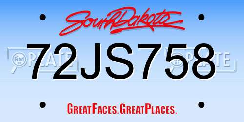 72JS758 South Dakota License Plate