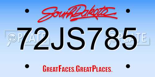 72JS785 South Dakota License Plate