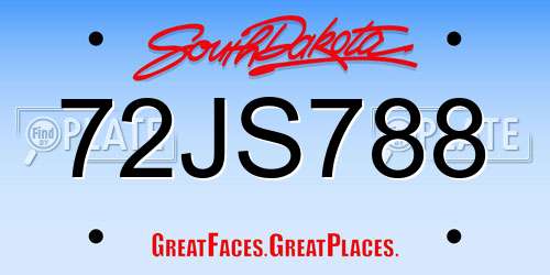 72JS788 South Dakota License Plate