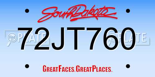 72JT760 South Dakota License Plate