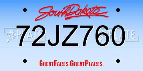 72JZ760 South Dakota License Plate