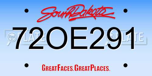 72OE291 South Dakota License Plate