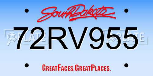 72RV955 South Dakota License Plate