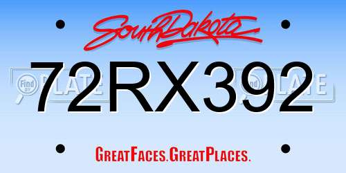 72RX392 South Dakota License Plate