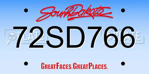 72SD766 South Dakota License Plate