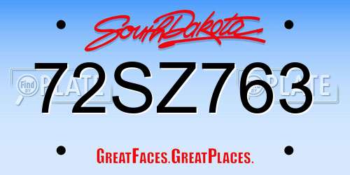72SZ763 South Dakota License Plate