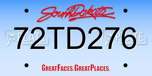 72TD276 South Dakota License Plate