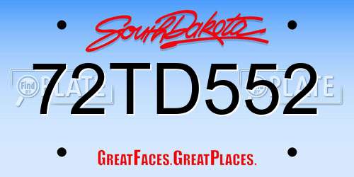 72TD552 South Dakota License Plate