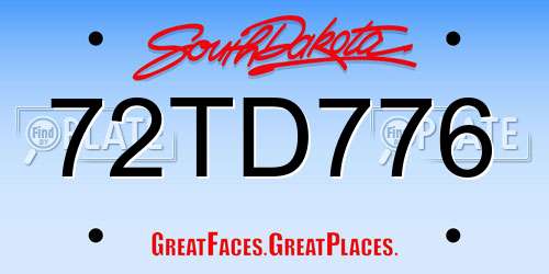 72TD776 South Dakota License Plate