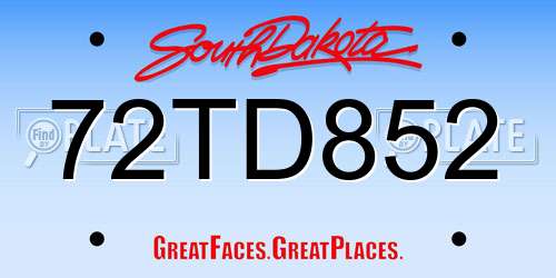 72TD852 South Dakota License Plate
