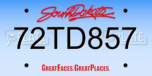 72TD857 South Dakota License Plate