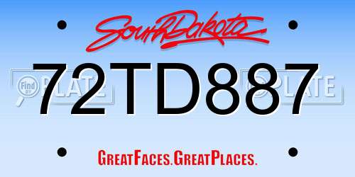 72TD887 South Dakota License Plate