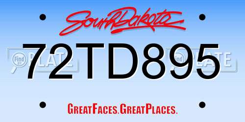 72TD895 South Dakota License Plate