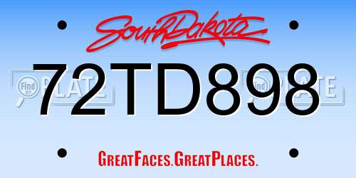 72TD898 South Dakota License Plate