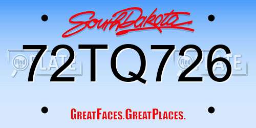 72TQ726 South Dakota License Plate