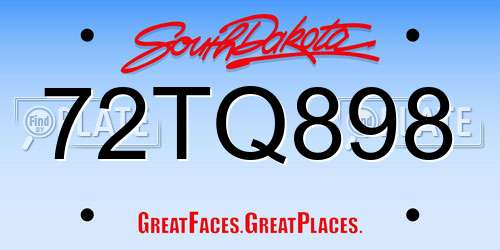 72TQ898 South Dakota License Plate