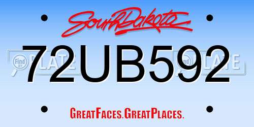 72UB592 South Dakota License Plate