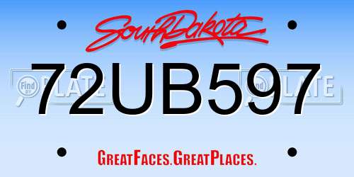 72UB597 South Dakota License Plate