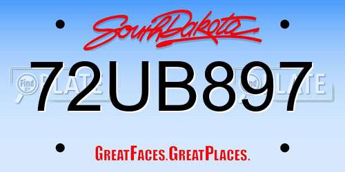 72UB897 South Dakota License Plate