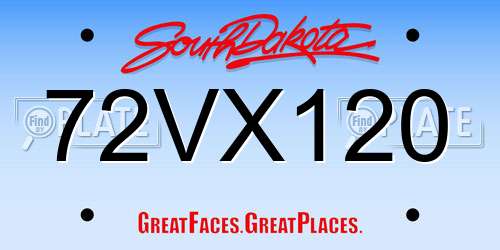 72VX120 South Dakota License Plate