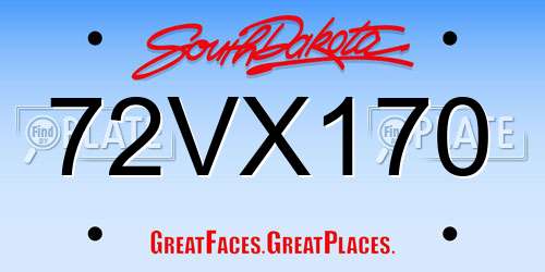 72VX170 South Dakota License Plate