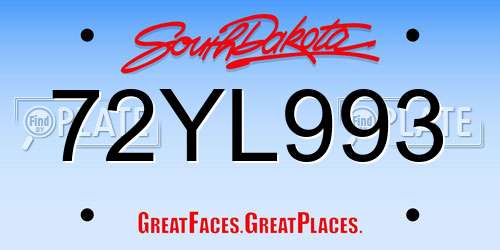 72YL993 South Dakota License Plate