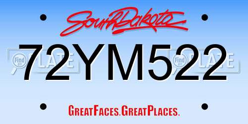 72YM522 South Dakota License Plate