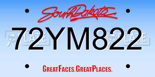 72YM822 South Dakota License Plate