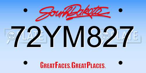 72YM827 South Dakota License Plate