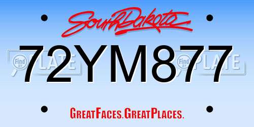 72YM877 South Dakota License Plate
