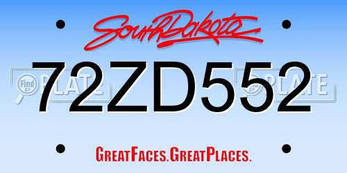72ZD552 South Dakota License Plate