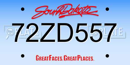 72ZD557 South Dakota License Plate