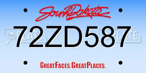 72ZD587 South Dakota License Plate