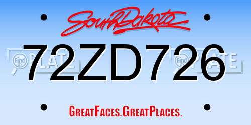 72ZD726 South Dakota License Plate