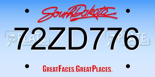 72ZD776 South Dakota License Plate