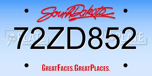 72ZD852 South Dakota License Plate