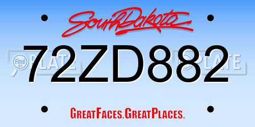 72ZD882 South Dakota License Plate