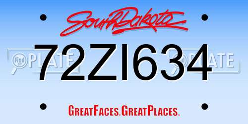 72ZI634 South Dakota License Plate