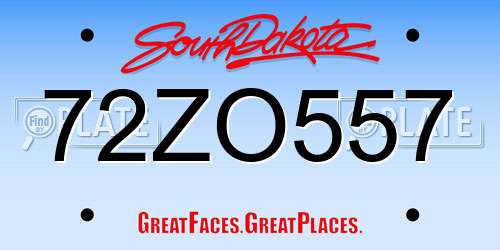 72ZO557 South Dakota License Plate
