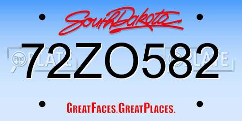 72ZO582 South Dakota License Plate