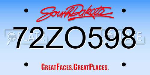 72ZO598 South Dakota License Plate
